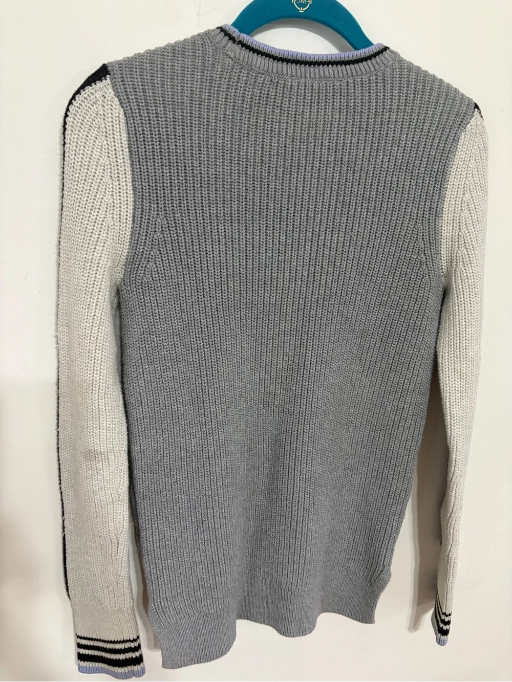 Victoria's Secret Gray, White & Black Rib-Knit Crew Sweater